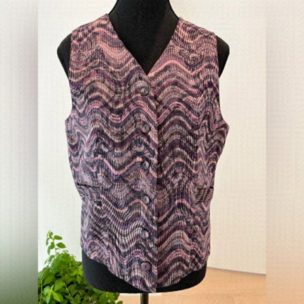 Northern Traditions Vintage Vest Purple Wavy Swirl Pattern Button Front Boho